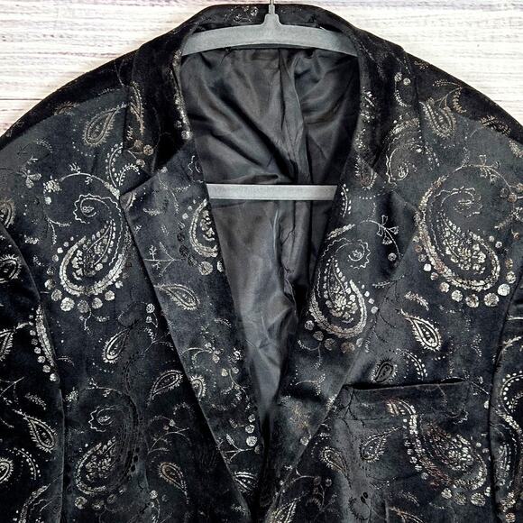 Cloudstyle Womens Black Velvet Blazer L Metallic Embossed Dark Academia Jacket - Picture 3 of 11
